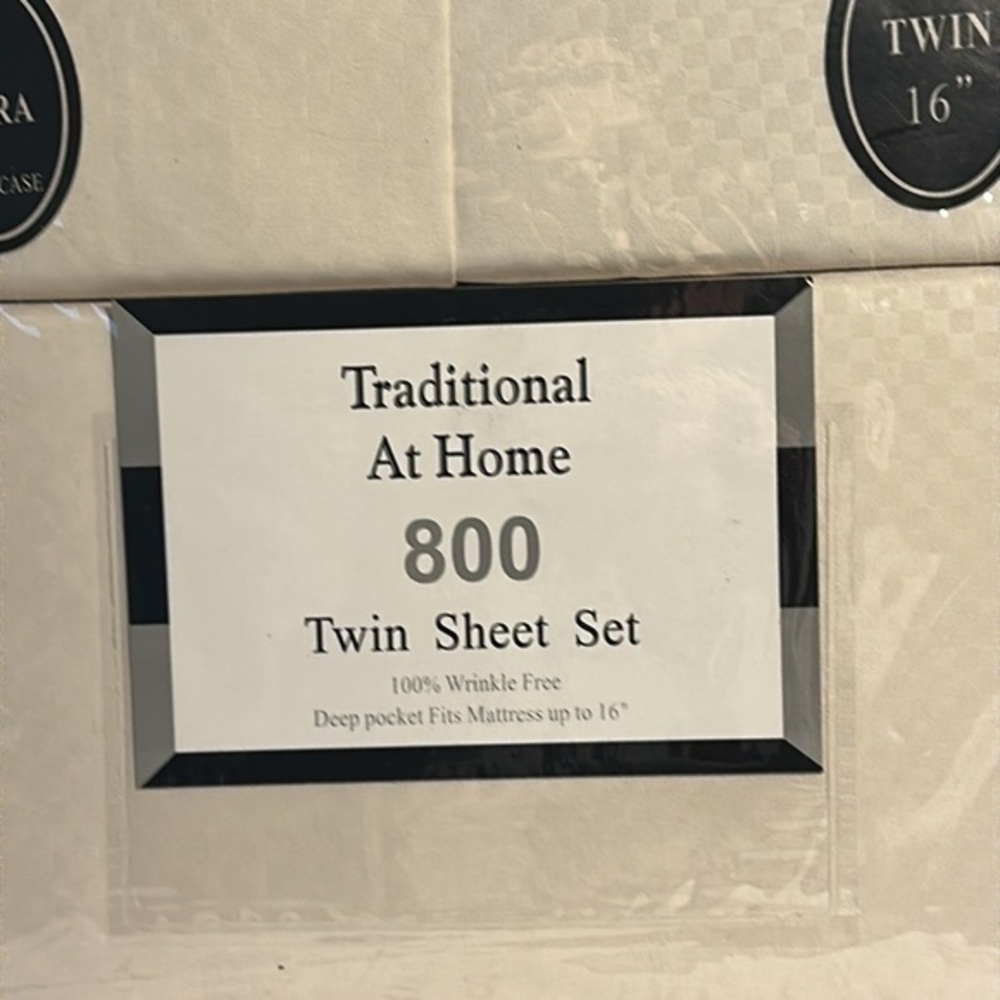 Traditional At Home 4pc Twin Sheet Set  soft beige checkerboard embossed print